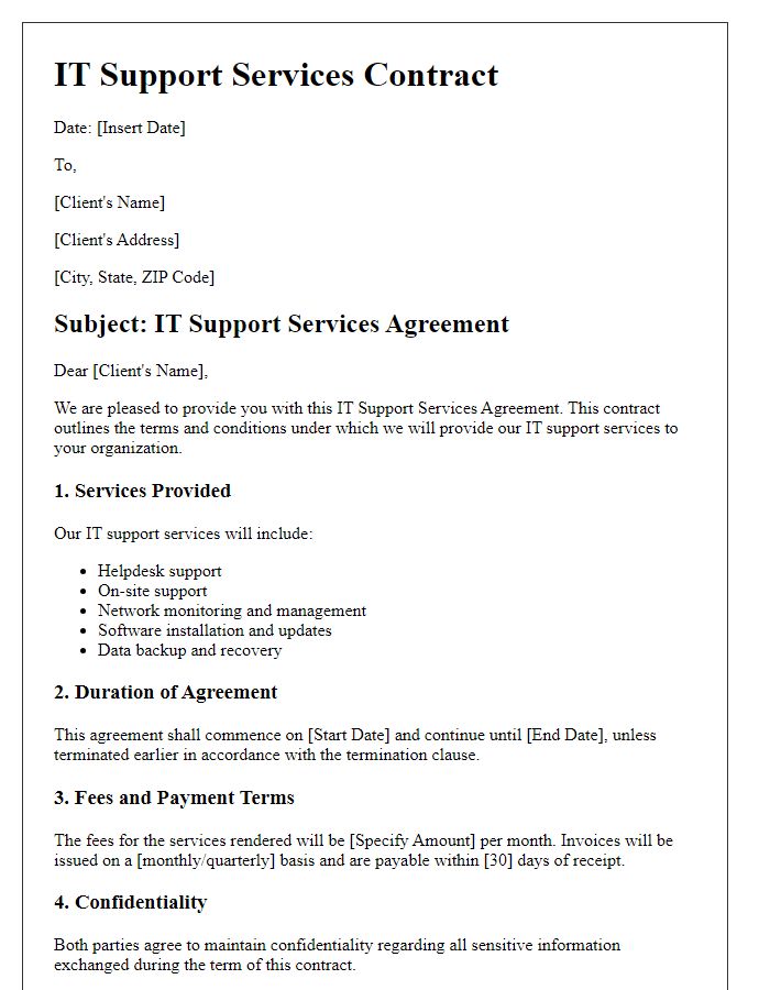 Letter template of IT support services contract