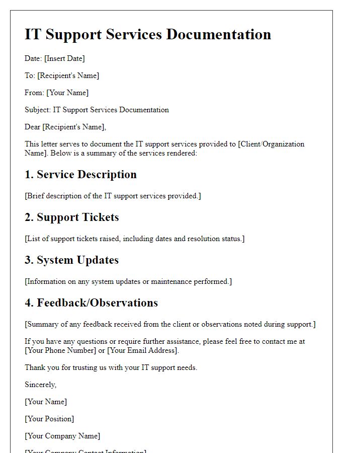 Letter template of IT support services documentation