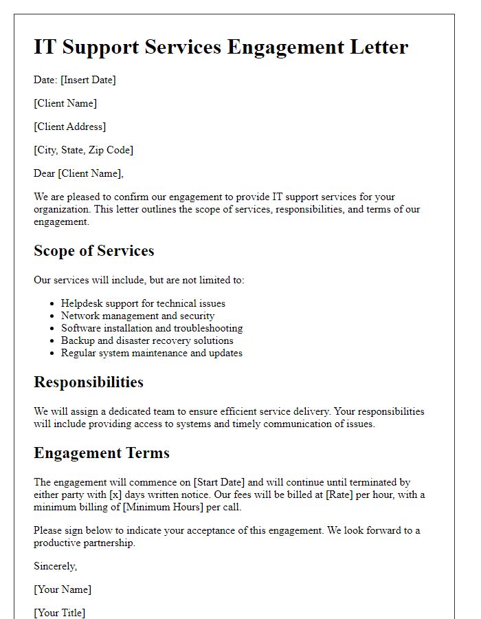 Letter template of IT support services engagement