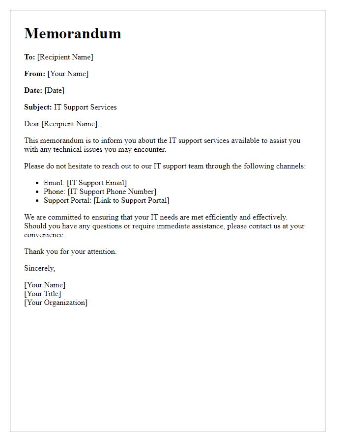 Letter template of IT support services memorandum