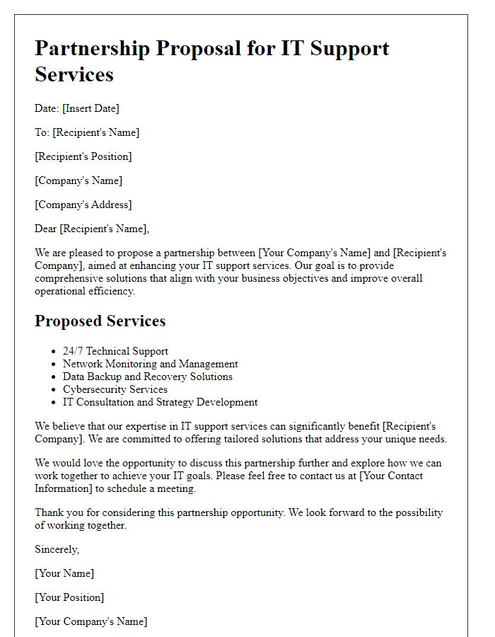 Letter template of IT support services partnership