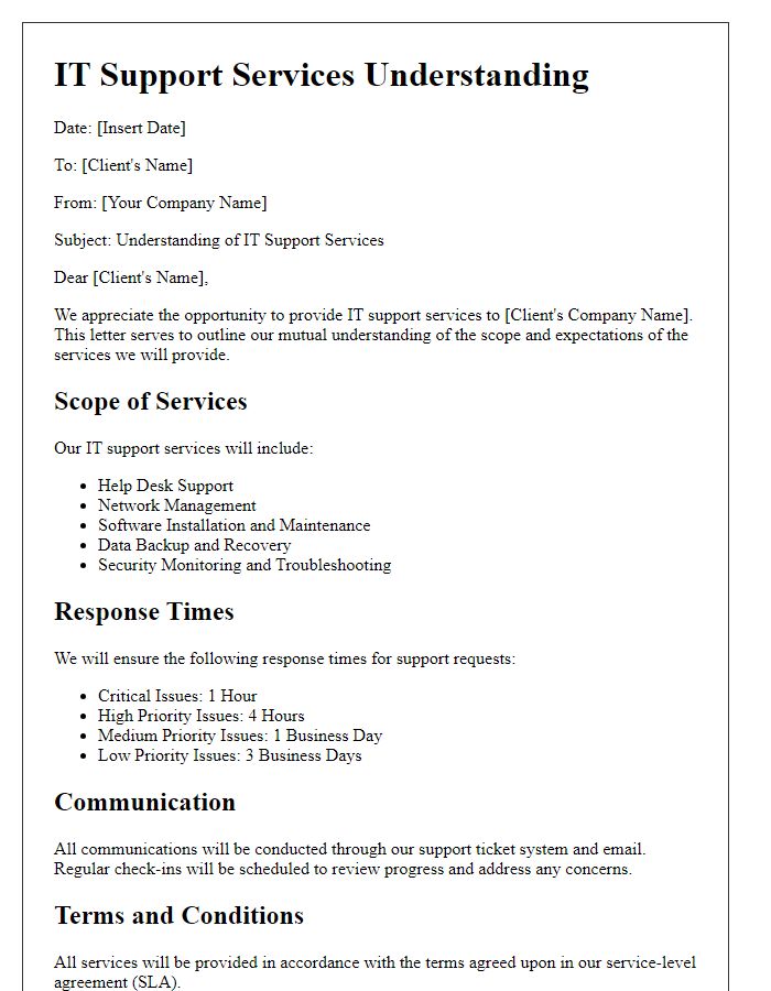 Letter template of IT support services understanding