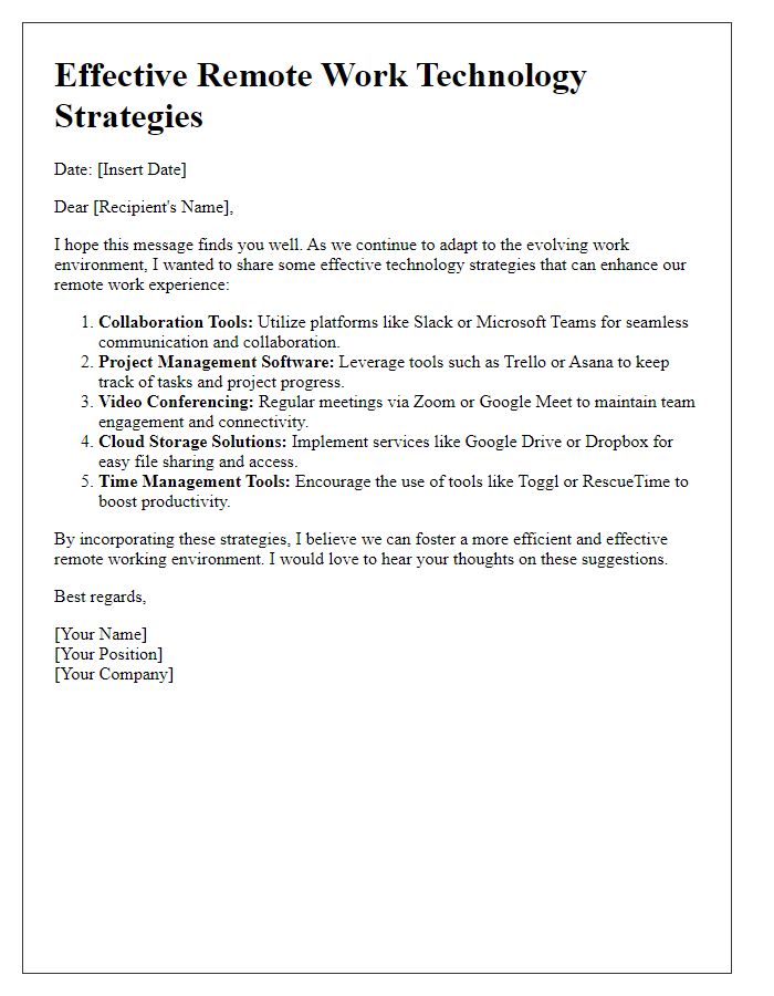 Letter template of Effective Remote Work Technology Strategies