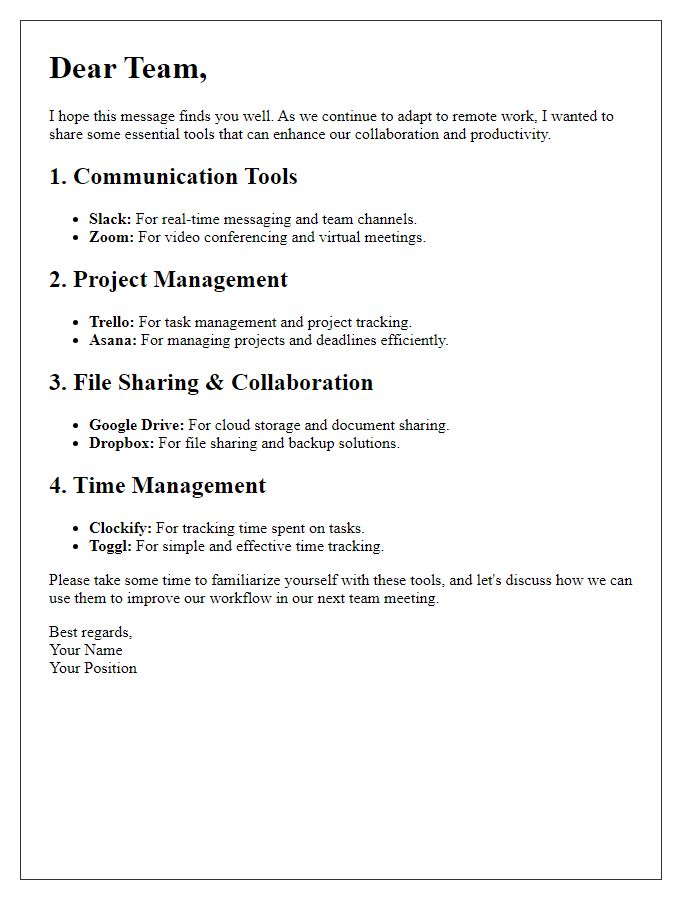 Letter template of Essential Tools for Remote Team Collaboration
