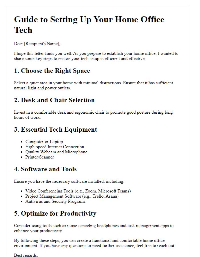 Letter template of Guide to Setting Up Your Home Office Tech