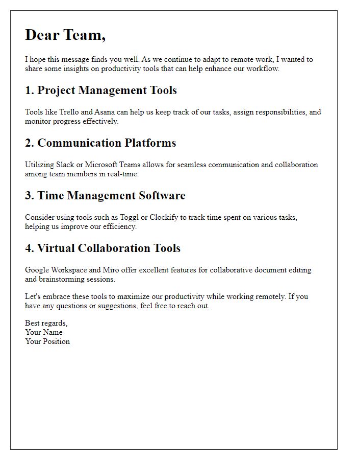 Letter template of Remote Work Productivity Tools Insight