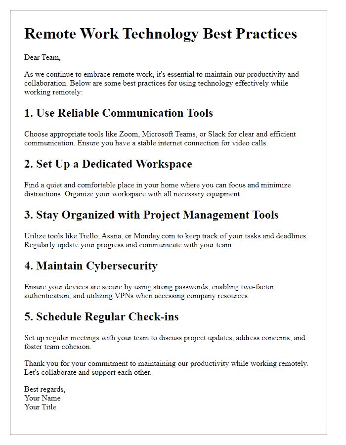 Letter template of Remote Work Technology Best Practices