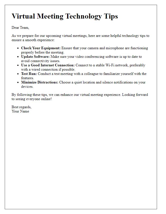 Letter template of Virtual Meeting Technology Tips