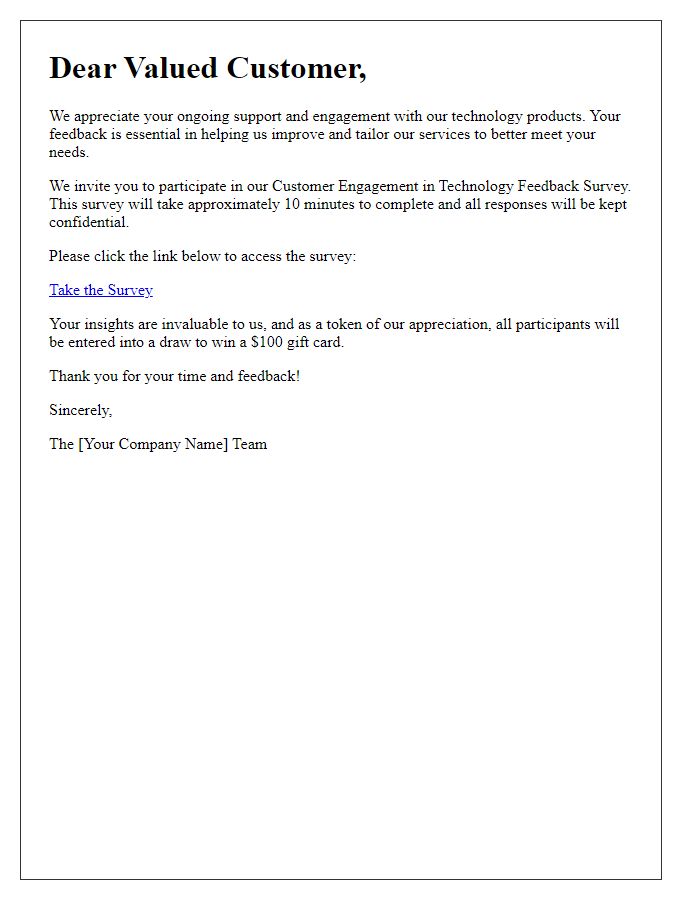 Letter template of Customer Engagement in Technology Feedback Survey