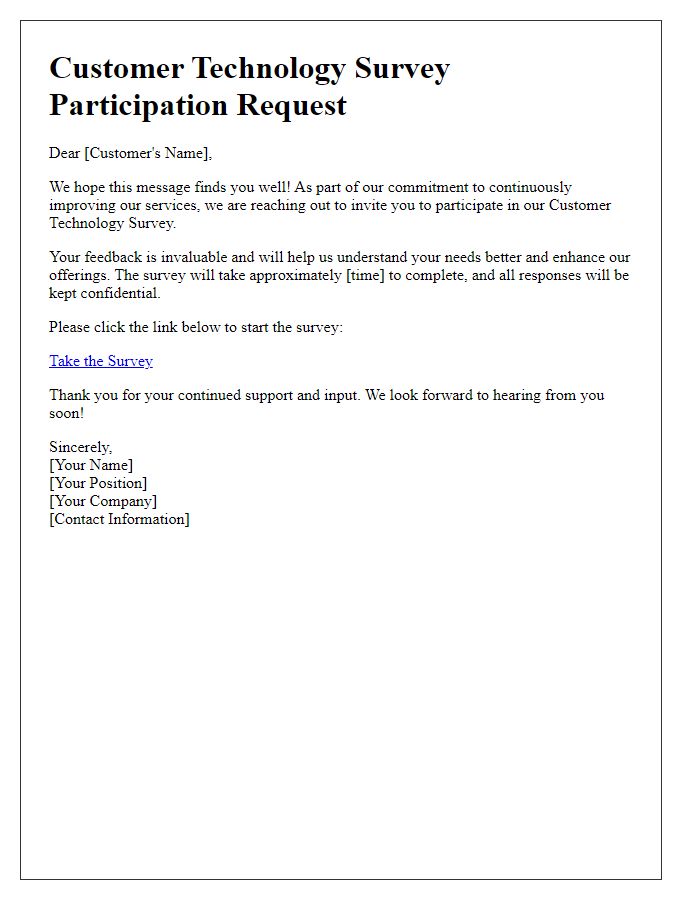 Letter template of Customer Technology Survey Participation Request