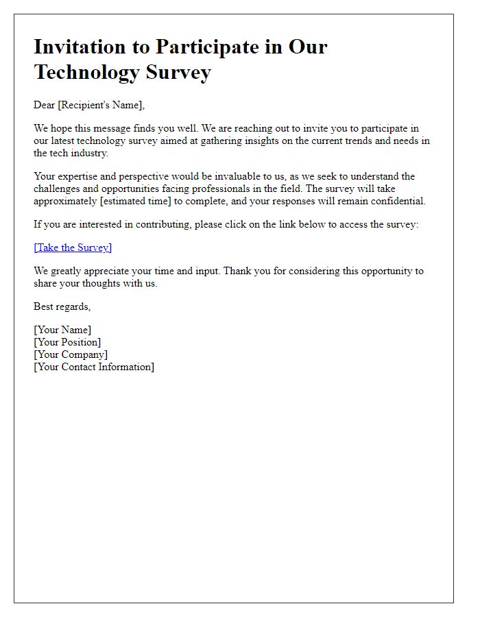 Letter template of Invitation to Contribute to Our Technology Survey