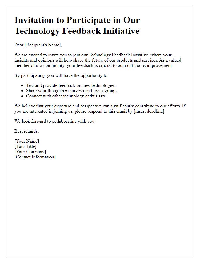 Letter template of Invitation to Join Our Technology Feedback Initiative