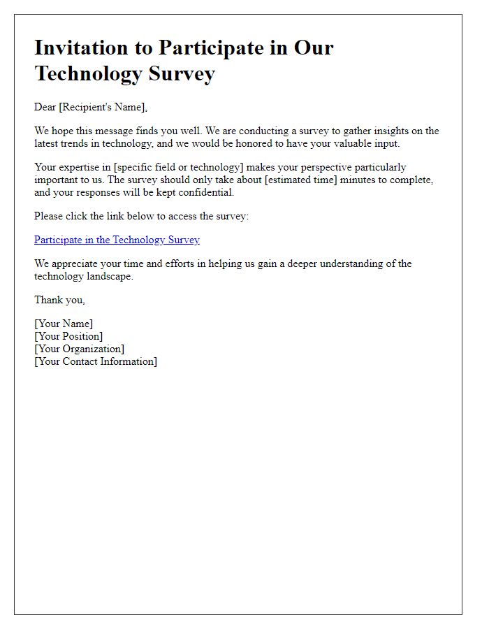 Letter template of Invitation to Share Insights in Technology Survey