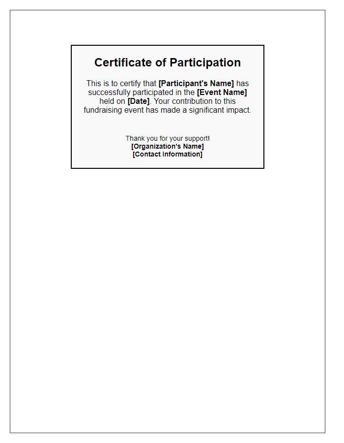 Letter template of event participation certificate for a fundraising event