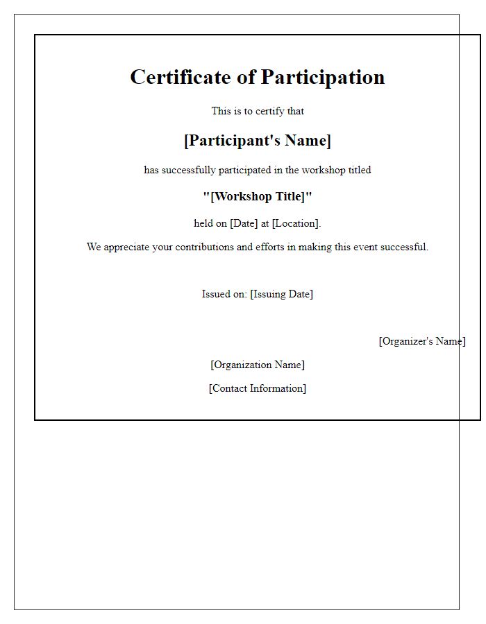 Letter template of event participation certificate for a workshop