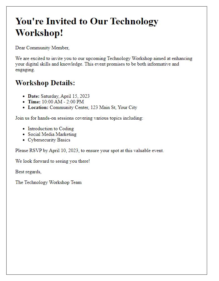 Letter template of technology workshop invitation for community members