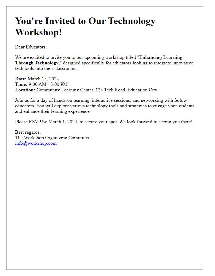 Letter template of technology workshop invitation for educators