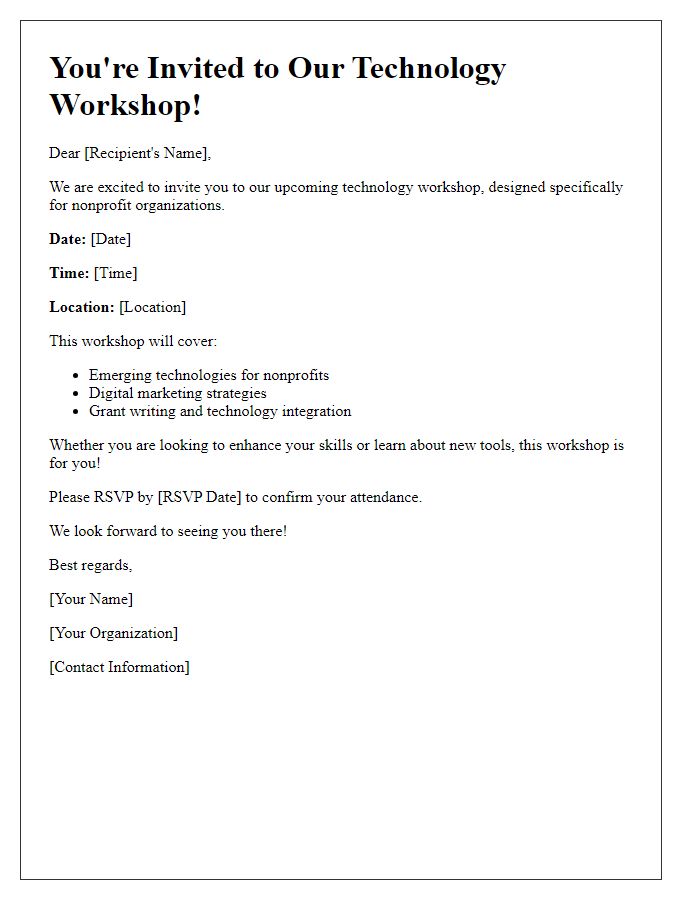 Letter template of technology workshop invitation for nonprofit organizations