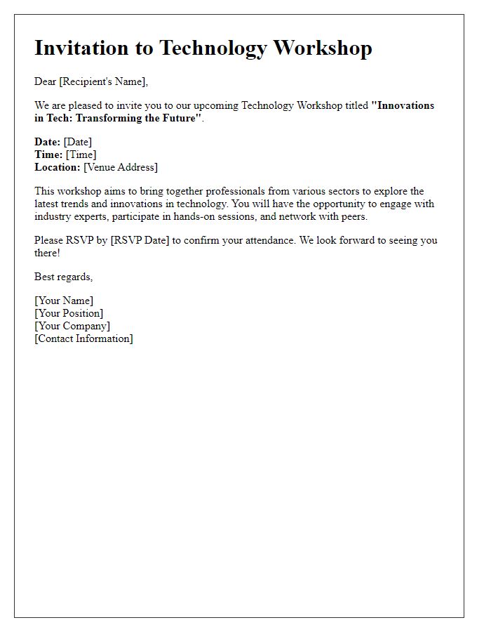 Letter template of technology workshop invitation for professionals