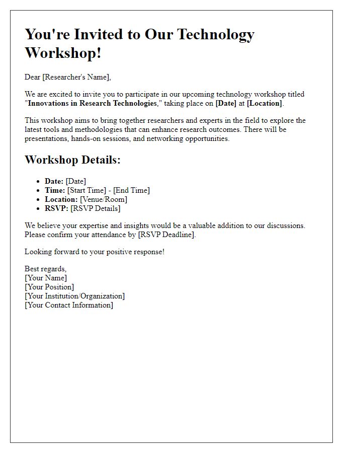 Letter template of technology workshop invitation for researchers