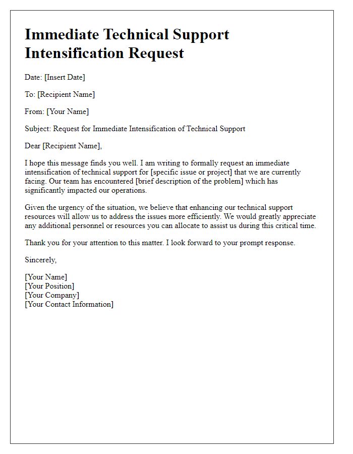 Letter template of immediate technical support intensification.