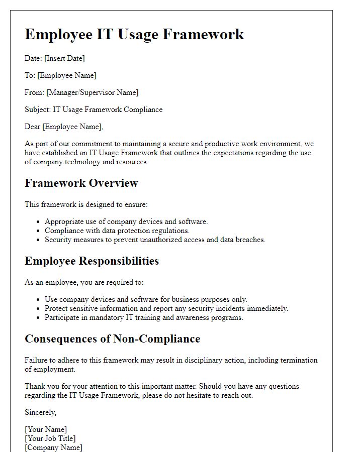 Letter template of employee IT usage framework