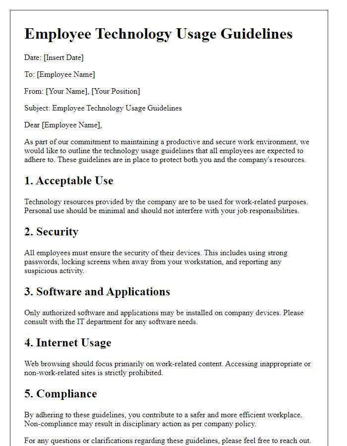 Letter template of employee technology usage guidelines