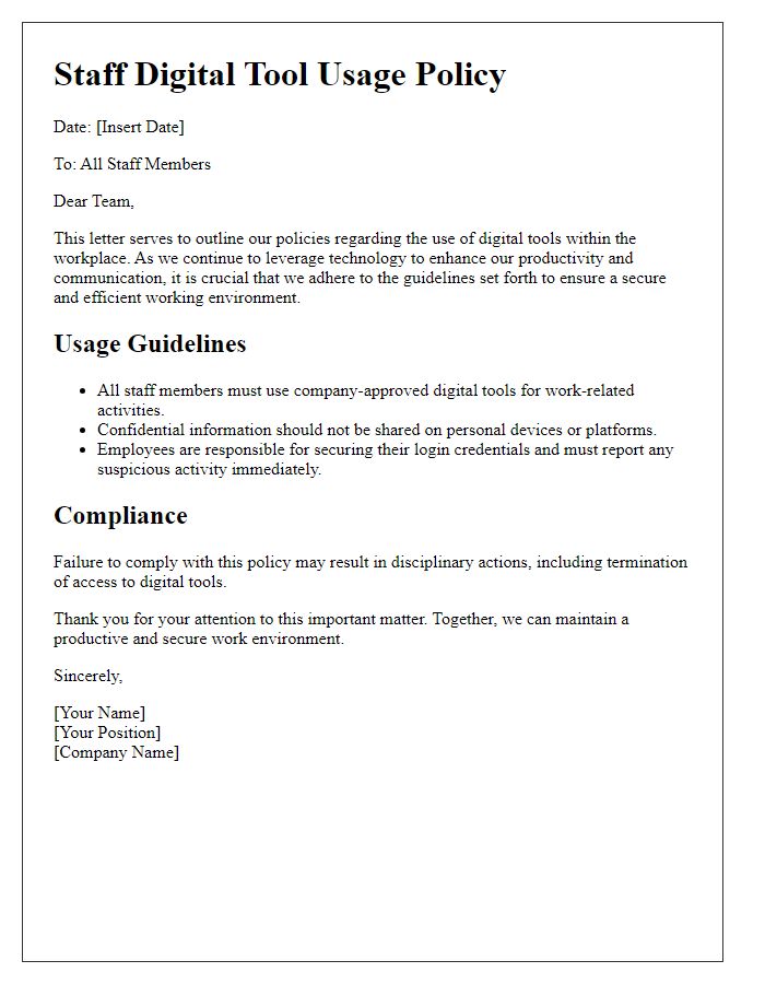 Letter template of staff digital tool usage policy