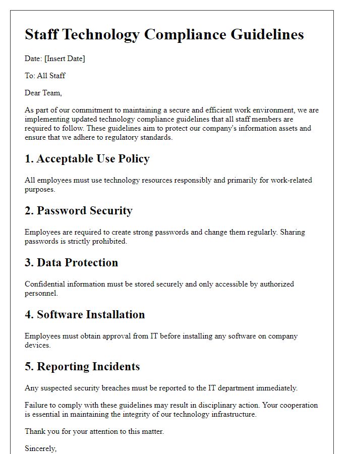 Letter template of staff technology compliance guidelines