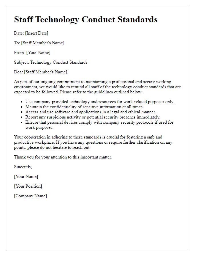 Letter template of staff technology conduct standards