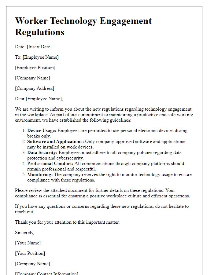 Letter template of worker technology engagement regulations