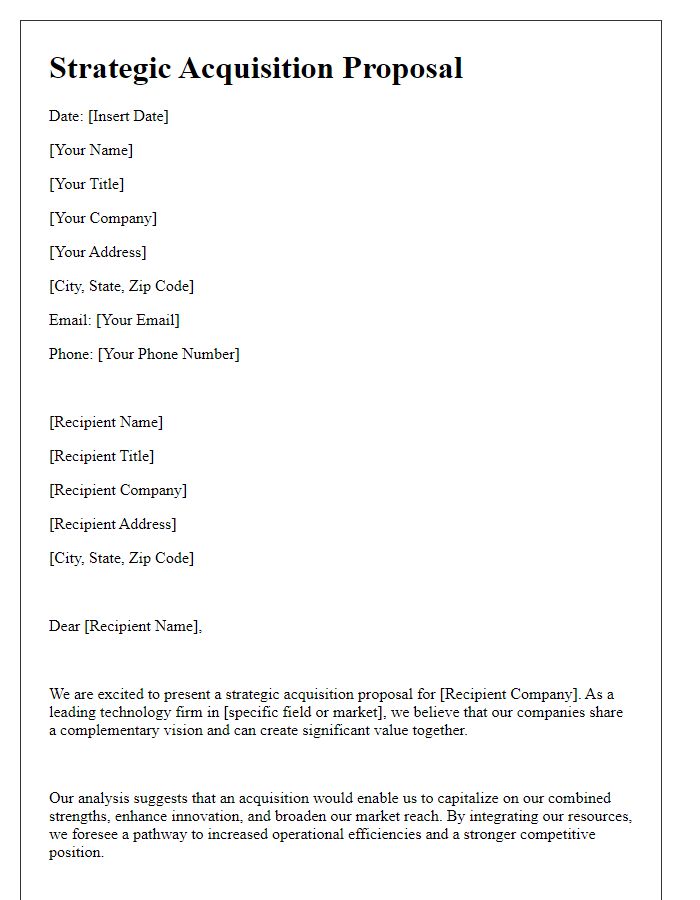 Letter template of strategic acquisition proposal for a technology firm