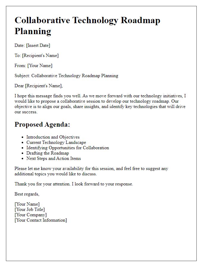 Letter template of collaborative technology roadmap planning