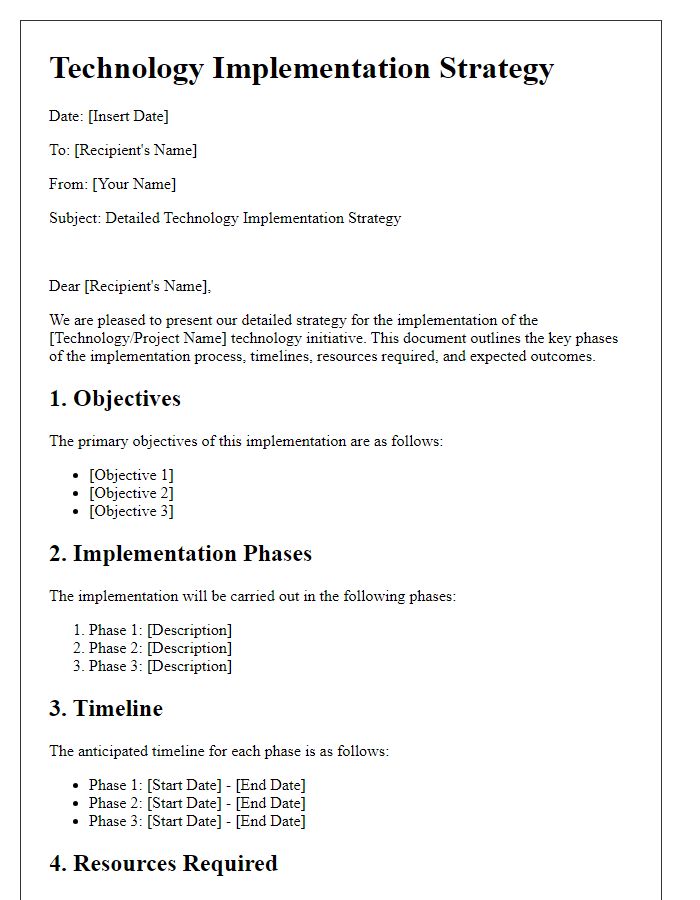 Letter template of detailed technology implementation strategy