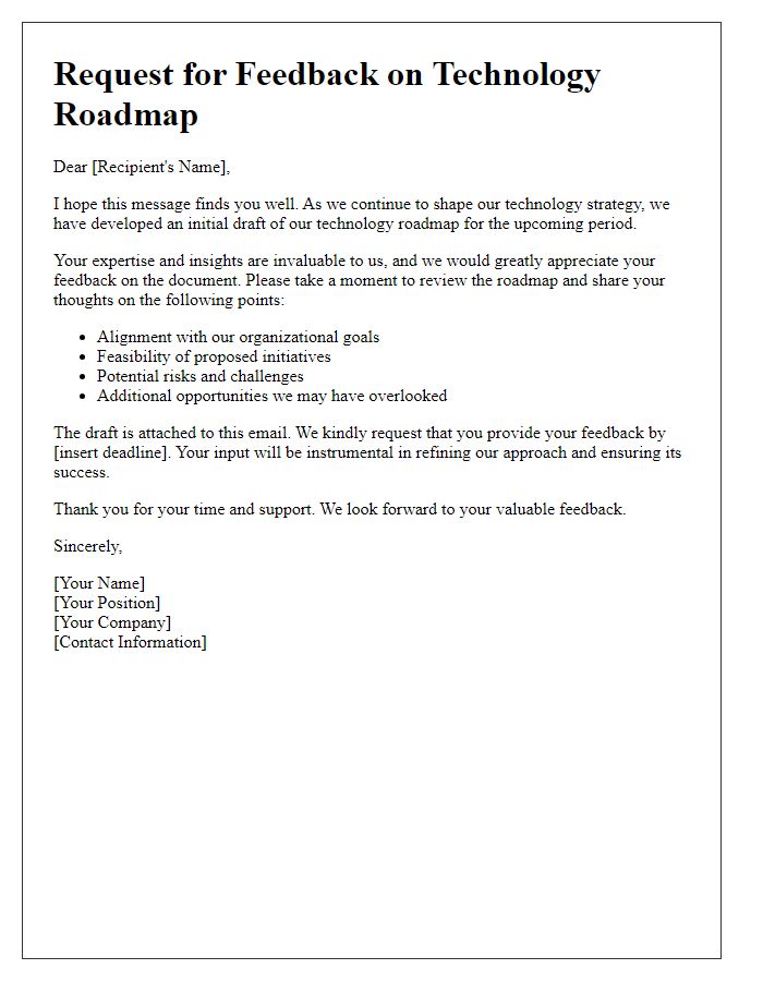 Letter template of feedback request on technology roadmap