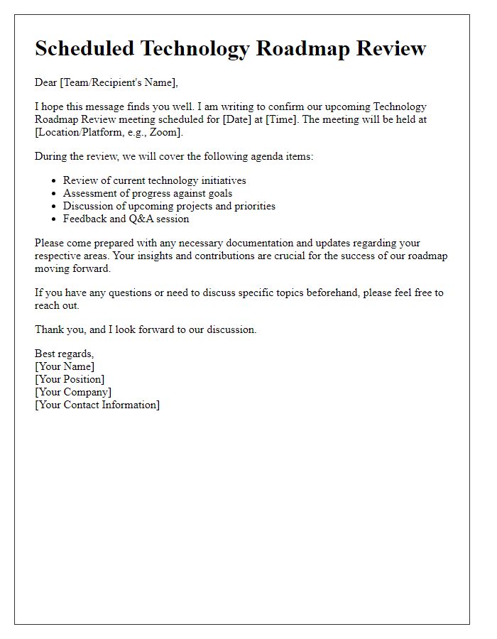 Letter template of scheduled technology roadmap review