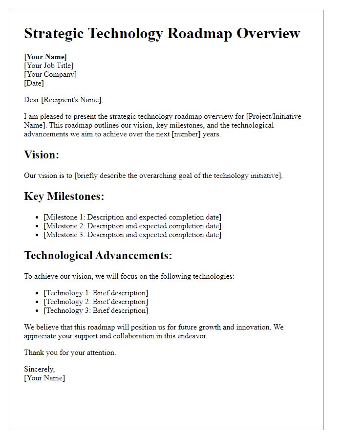 Letter template of strategic technology roadmap overview