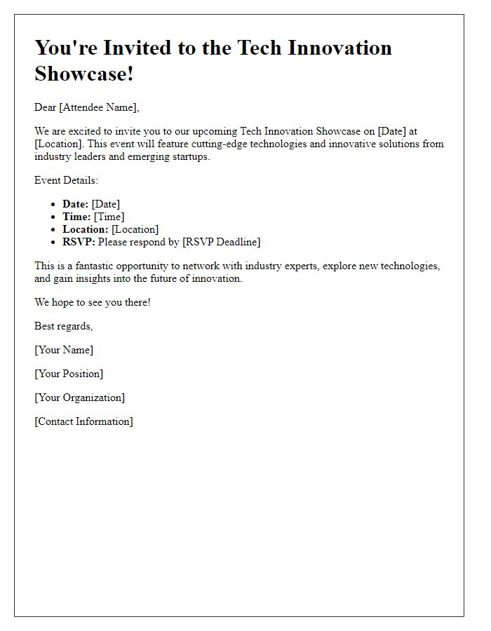 Letter template of attendee invitation for tech innovation showcase