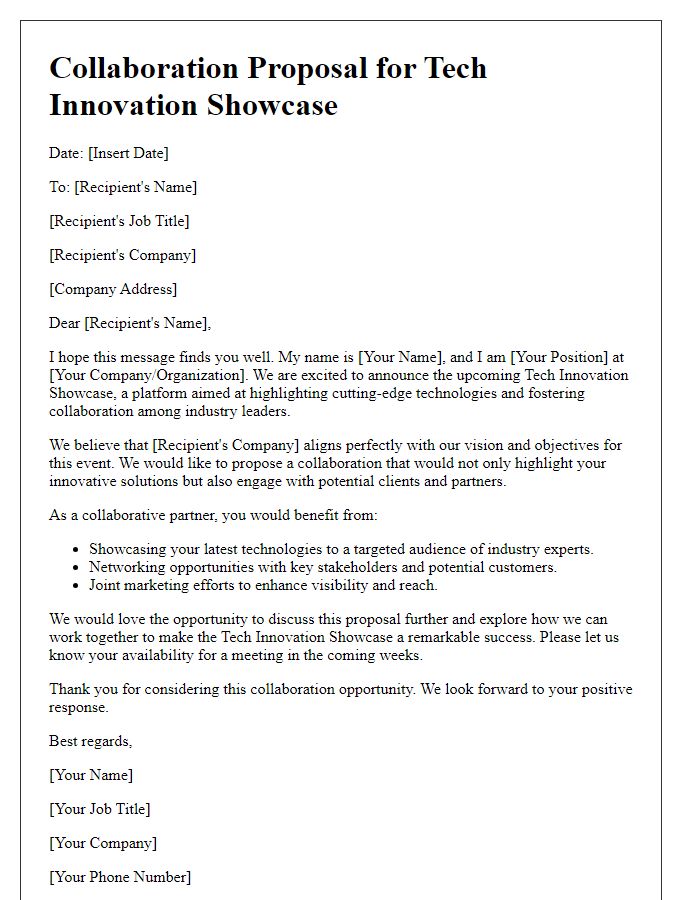 Letter template of collaboration proposal for tech innovation showcase