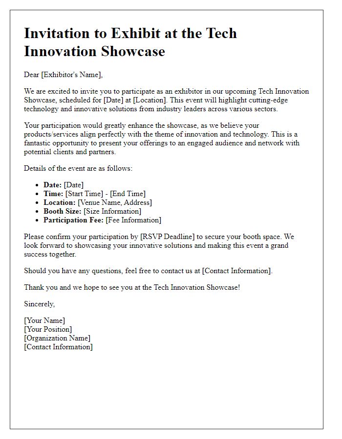 Letter template of exhibitor invitation for tech innovation showcase