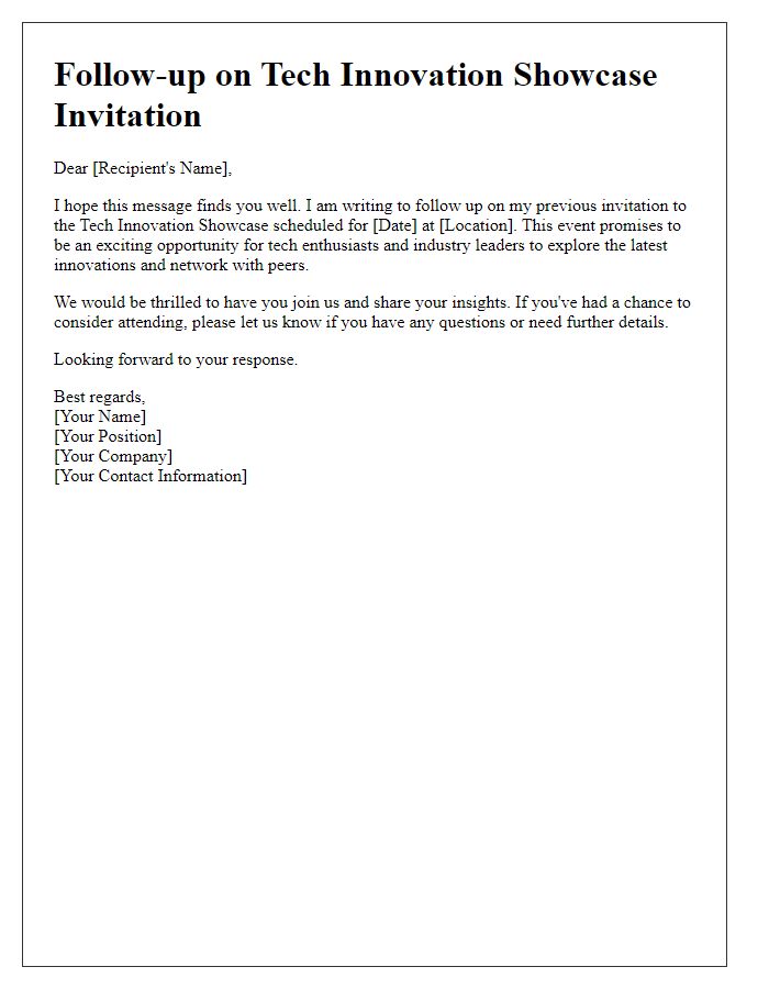 Letter template of follow-up for tech innovation showcase invitation