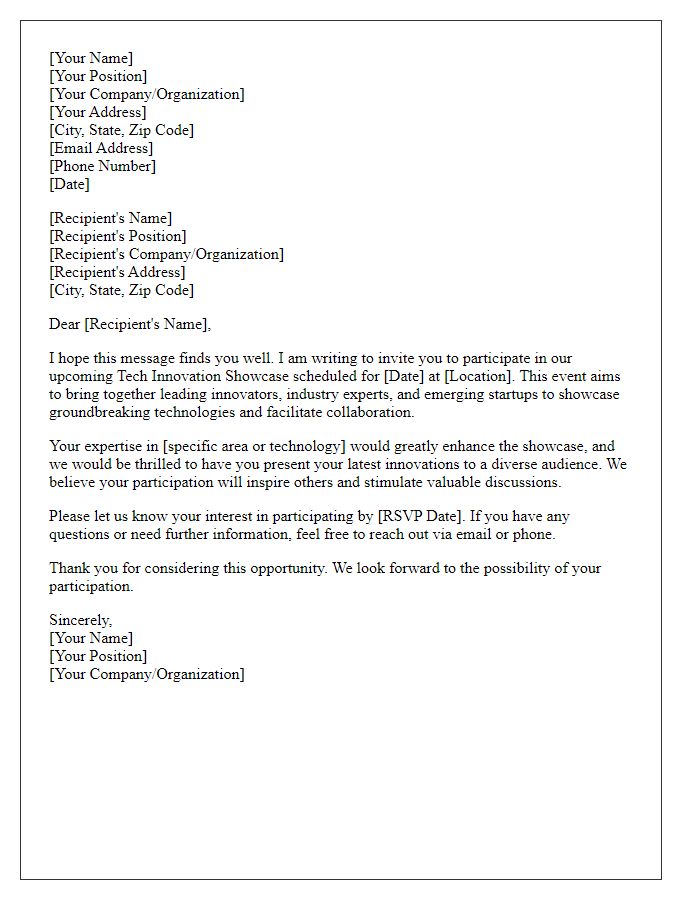 Letter template of request for participation in tech innovation showcase