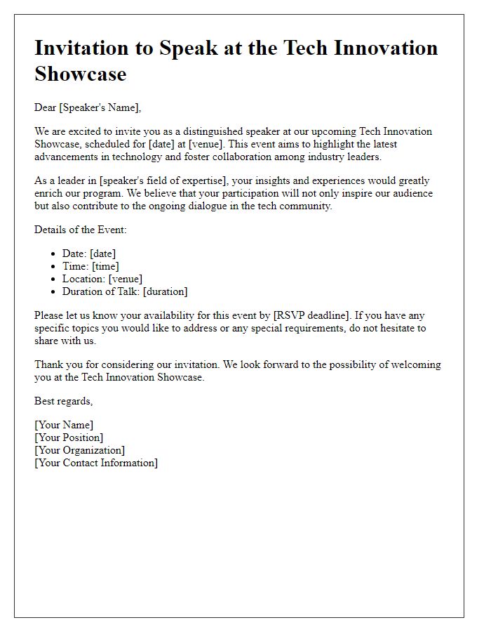 Letter template of speaker invitation for tech innovation showcase