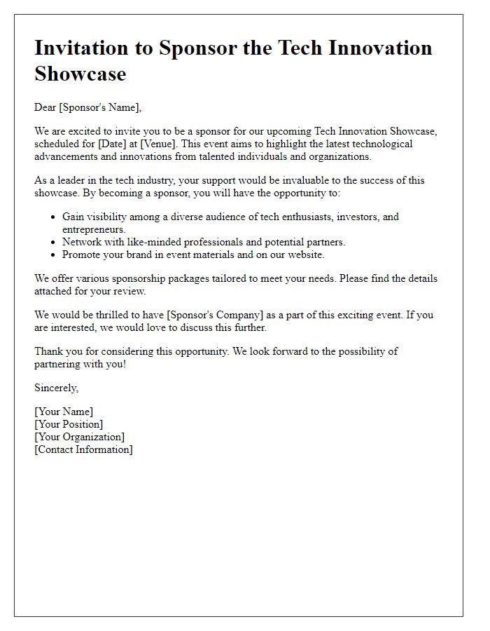 Letter template of sponsor invitation for tech innovation showcase