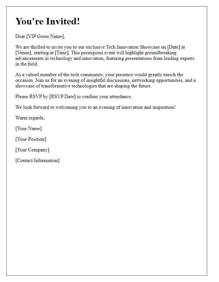 Letter template of VIP guest invitation for tech innovation showcase