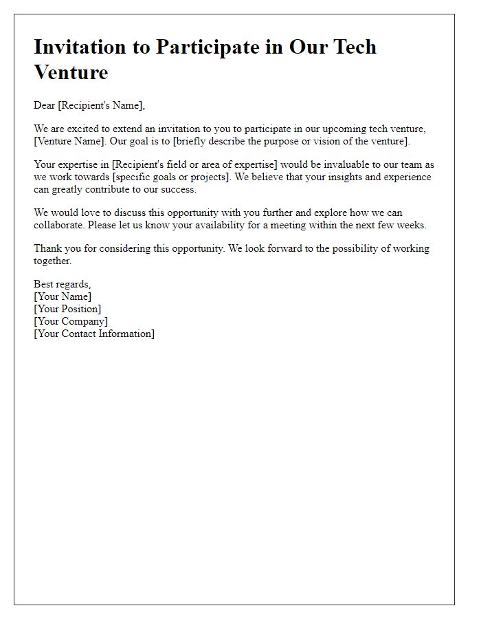 Letter template of invitation to participate in tech venture