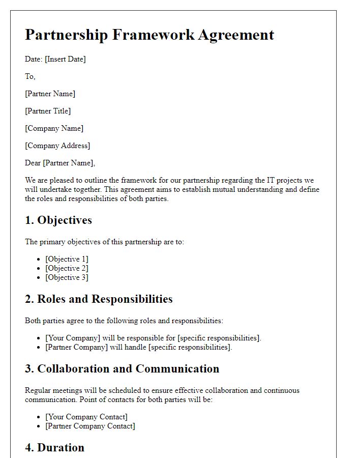 Letter template of partnership framework for IT projects