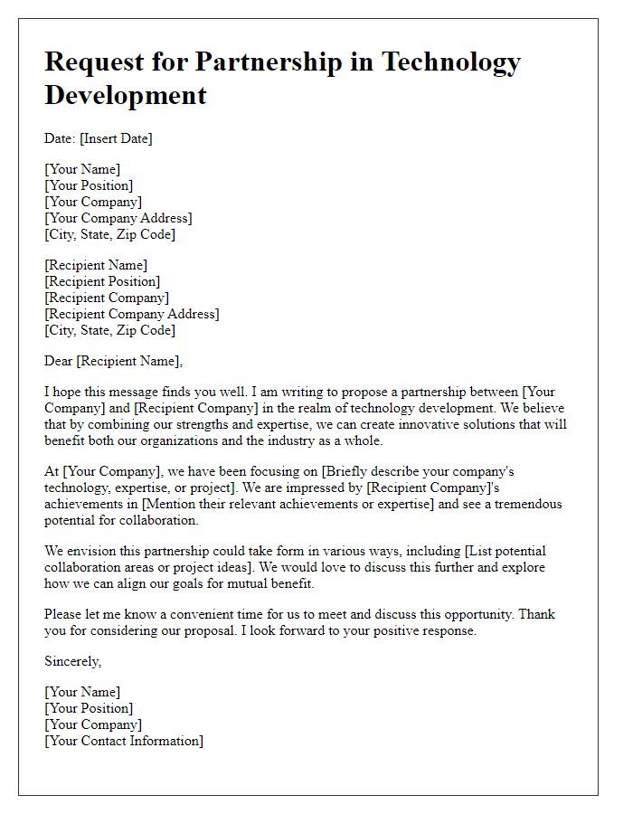 Letter template of request for partnership in tech development