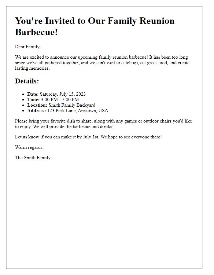 Letter template of family reunion barbecue gathering invitation