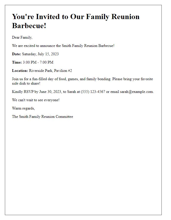 Letter template of family reunion barbecue invitation